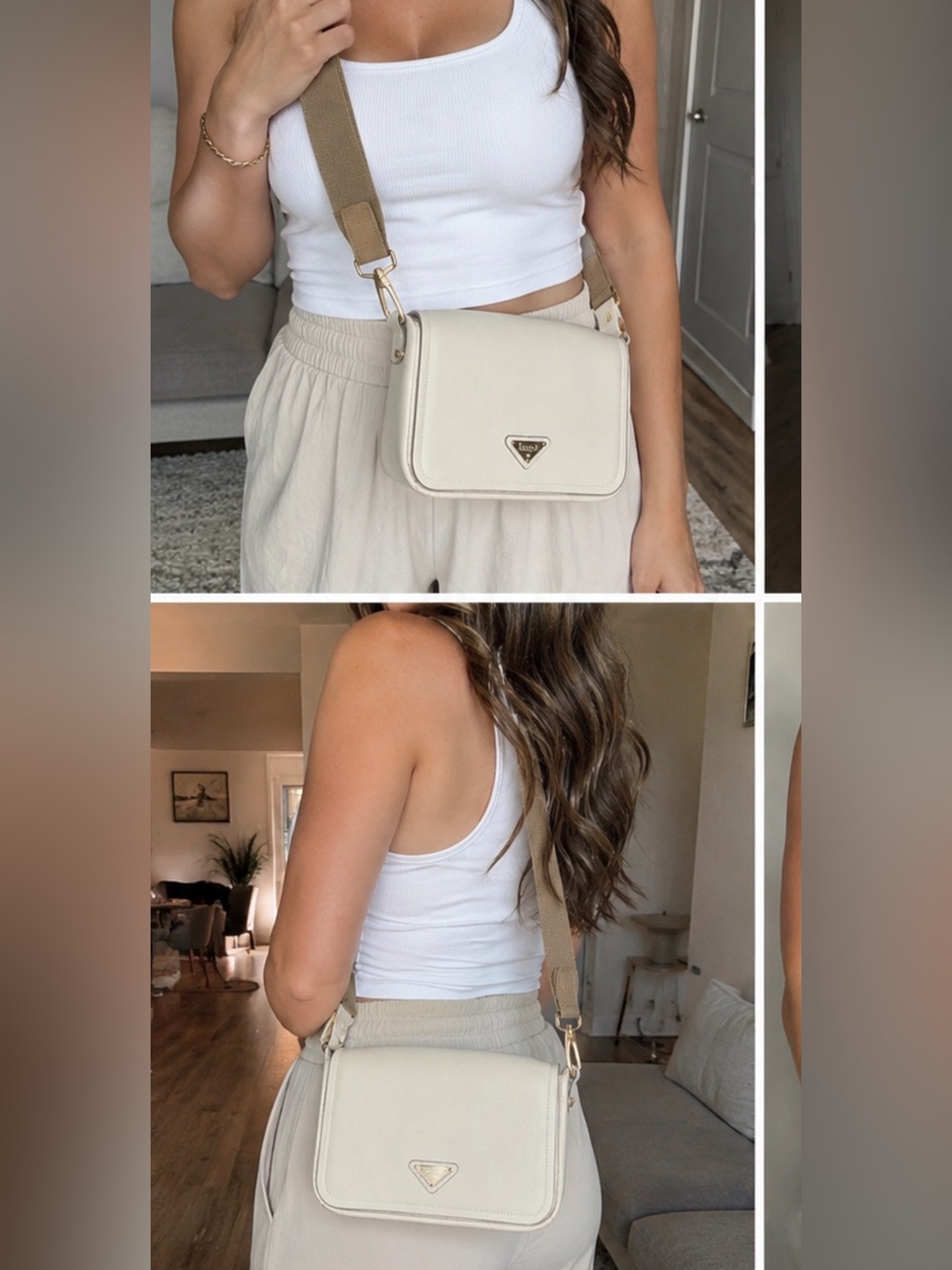 PRADA  Caramel Leather Shoulder Bag with Canvas Strap